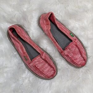 Sanuk Shorty Sidewalk Surfers Slip-On Beach Hemp Woven Flats in Rasta Red Size 5